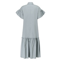 Robe en jean décontractée bleue à volants, personnalisée OEM, 2024, à manches courtes boutonnées, longue, pour femmes