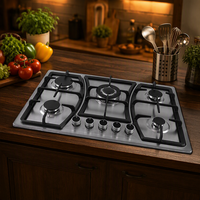 Cuisinière à gaz 5 brûleurs en acier inoxydable pour cuisine d'hôtel, plaque de cuisson robuste, vente directe usine