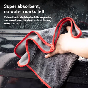 Paño de Microfibra Personalizado con Logotipo, 900 GSM, Premium, Borde Rojo, de una Sola Cara, 40*60 60*160, para Pulir Autos, con Bucle Trenzado, Toalla de Secado - Product Image 4