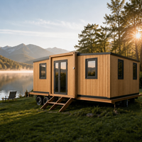 Maison conteneur mobile extensible de 20 pieds à grain de bois, préfabriquée, sur roues, mini-maison, cabane modulaire, bureau, chambre