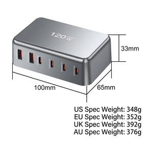 Chargeur de bureau GaN 120W, 6 ports USB C PD, charge rapide, adaptateur multi-ports pour appareils - Product Image 2