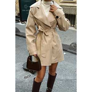 Women's <b>Vintage</b> <b>Trench</b> <b>Coat</b> Hosanna Cream Double Breasted Print Decoration Waterproof Denim Cotton for Spring Autumn/Winter - Product Image 5