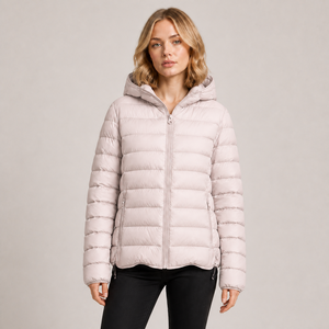Veste matelassée à capuche rose clair pour femme, manches longues, fermeture éclair, couleur unie, vêtement d'extérieur d'hiver, coupe classique - Product Image 1
