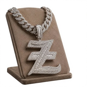 Collier avec pendentif lettre Z en argent 925, charme en moissanite, chaîne pavée, bijoux unisexe, cadeau hip hop - Product Image 3
