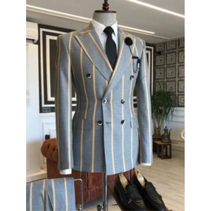 Nieuwste Blauwe Brede Streep Mannen Suits Piekte Revers Slim Fit Tuxedo Masculino Blazer Prom Dagelijkse Slijtage Custom <span class=keywords><strong>2</strong></span> Stuks Jas + Broek - Product Image 3