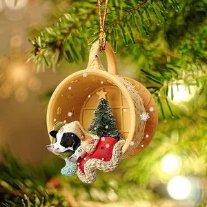 Decorazione dell'albero di natale bassotto appeso ornamento acrilico auto specchietto retrovisore ciondolo decorativo ornamenti natalizi