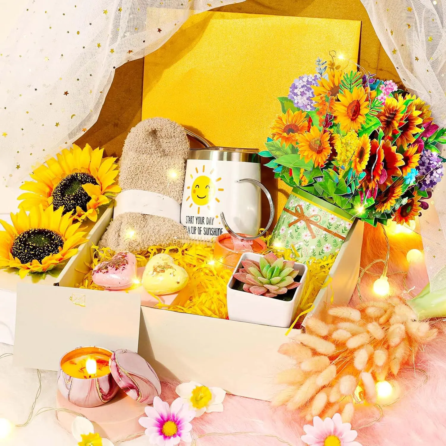 Оптовая продажа, подарочная корзина с желтой подарочной коробкой для женщин, сестры, лучшая подруга, коллега, сделанная на заказ, подарки для нее