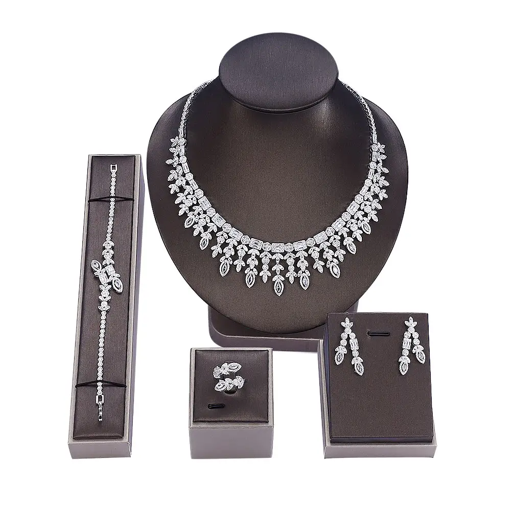 Necklace Drop Earring Dubai Full Wedding Jewelry Set for Bridal Wedding Zirconia Set