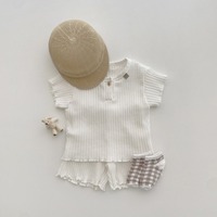 Ensemble d'été unisexe décontracté pour enfants T-shirt à manches courtes Short rayé 2pcs Ensemble assorti pour bébé