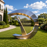 Fontaine d'extérieur moderne en acier inoxydable poli en forme de lune, modèle sculpture artistique