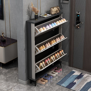 Scarpiera Moderna di Alta Qualità in MDF e <span class=keywords><strong>Legno</strong></span> <span class=keywords><strong>Naturale</strong></span>, Nera, Impermeabile, Resistente, Design Ultra Sottile, Capacità 20-23 Paia - Product Image 2