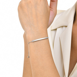 Minimalist Stainless Steel Hammered Round Chain Bracelet Blank Curved Bar Adjustable Custom <b>Engravable</b> Personalized Jewelry - Product Image 6