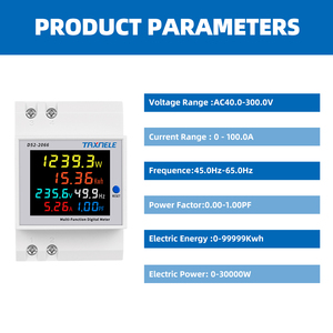 Moniteur AC sur rail DIN 6-en-1 110V 220V 380V 100A – <span class=keywords><strong>Compteur</strong></span> de tension, courant, facteur de puissance, énergie active KWH et fréquence (Volt, Ampère) - Product Image 3
