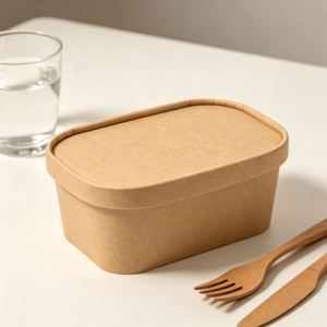 Boîte à salade jetable en kraft, compatible micro-ondes, avec couvercle en papier et couvercle en plastique transparent - Product Image 1