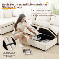 Ensemble de canapés modulaires en tissu VANBOW avec boîte de rangement, canapé sectionnel en forme de L convertible, coussin amovible