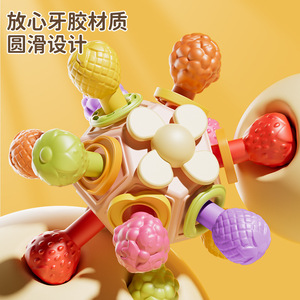 Juguete de dentición de silicona Manhattan Ball para bebés de 0 a 24 meses, sonajero de goma suave con formas de frutas, diseño redondo - Product Image 1