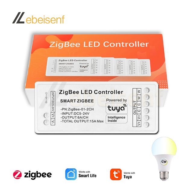 New ZigBee & Tuya Smart LED Controller DC 5V 12V 24V 15A Single Double Color CCT RGB RGBW RGBWW RGBWC Strip Light Group Dimmer