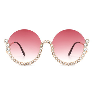 Gloriana - Occhiali da Sole Rotondi da Donna con Montatura Semi-Rimless Oversize e Strass alla Moda - Product Image 4