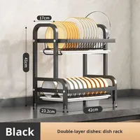 Étagère à vaisselle de cuisine à trois niveaux non pliable de type sol avec égouttoir multifonction pour assiettes et bols