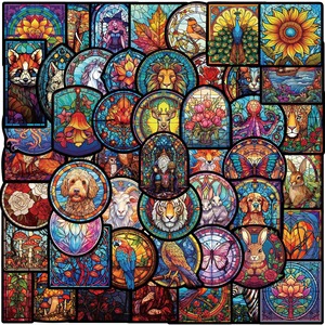 50 autocollants muraux en PVC imprimés d'animaux en verre teinté, ronds, autocollants décoratifs pour la décoration de la maison - Product Image 1