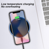 Miroir lumineux rond de coussin de chargeur sans fil universel portable 15W Qi avec fonction de détection d'objets étrangers