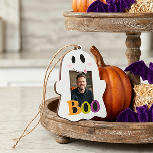 Adornos de madera para fotos de Halloween: diseño de calabaza, calavera, fantasma, murciélago y gato negro. Decoración colgante para árbol de Halloween y exhibición de fotos. - Product Image 2