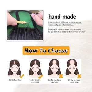 カスタムサイズの長さの色密度レミーの人間の髪の毛のヘアピースをサポートブロンドシルクベースヘアトッパー - Product Image 4