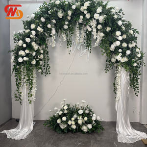 Arco de Boda Elegante para Decoración de Entrada, Arco de Flores Artificiales con Rosas Blancas y Follaje Verde con Cortinas - Product Image 4