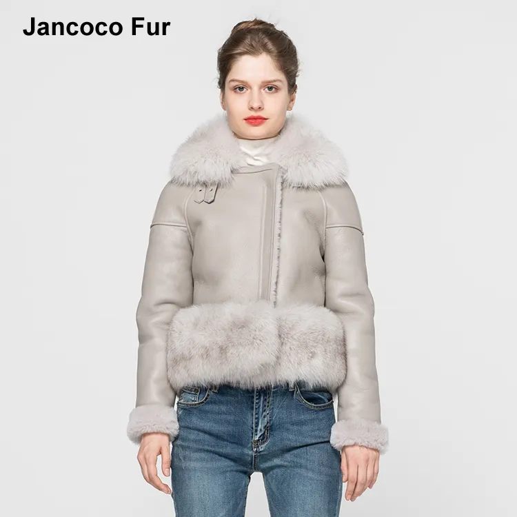 Winter Thick Warm Genuine Sheepskin Leather Jacket Fox Fur Collar Leather Coat Women