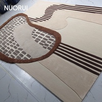 Alfombra de Forma Irregular, Geométrica, con Diseño de Patchwork, Hecha a Mano, de Pelo Alto y Bajo, Abstracta, de Lana de Nueva Zelanda y Fibra de Bambú
