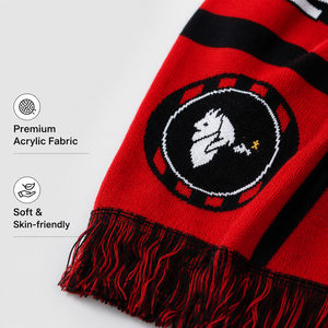 Écharpe de football en tricot acrylique rayée rouge et noire personnalisée avec pompons, écharpe jacquard pour les fans du club de football de Milan - Product Image 5