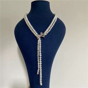 Collier clavicule en argent 925 avec pendentif en perle d'eau douce naturelle, perle ronde avec une forte luminosité, sans défaut, pour le style de la route - Product Image 2