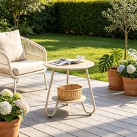 Table à thé ronde en aluminium à 2 niveaux, robuste, avec revêtement en poudre, sans rouille, table d'appoint pour patio, jardin, bord de piscine, maison