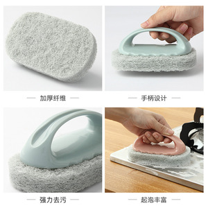 Thickened <b>Sponge</b> Cleaning Brush With <b>Handle</b> Powerful Stain Remover For Bathroom Kitchen Sink Tile - Product Image 1
