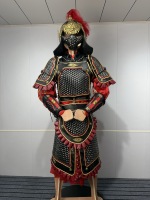 Armure complète en maille noire et rouge de général chinois de la dynastie Ming, tenue de reconstitution historique