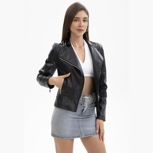 <span class=keywords><strong>Veste</strong></span> <span class=keywords><strong>en</strong></span> <span class=keywords><strong>cuir</strong></span> PU perlée de taille européenne pour femmes à manches longues Style de la mode revers mince vêtements de <span class=keywords><strong>motard</strong></span> pour le printemps <span class=keywords><strong>veste</strong></span> pour femmes - Product Image 4