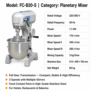 Mélangeur planétaire commercial 20L pour boulangerie et restaurant, bol en acier inoxydable, contrôle numérique, pour la préparation <span class=keywords><strong>de</strong></span> pâtes, <span class=keywords><strong>de</strong></span> biscuits et <span class=keywords><strong>de</strong></span> <span class=keywords><strong>farine</strong></span> - Product Image 2