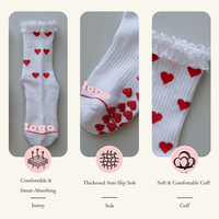 Chaussettes de Pilates pour femmes avec logo personnalisé Glacier, bordure en dentelle, grip en silicone en forme de cœur, côtelées, antidérapantes, en dentelle pour le yoga et le Pilates