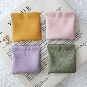 Mini Coin Jewelry Earphone Storage <b>Bag</b> 9cm Spring Clip Portable Self Closing Square Solid Color Pink Yellow Purple Green - Product Image 1
