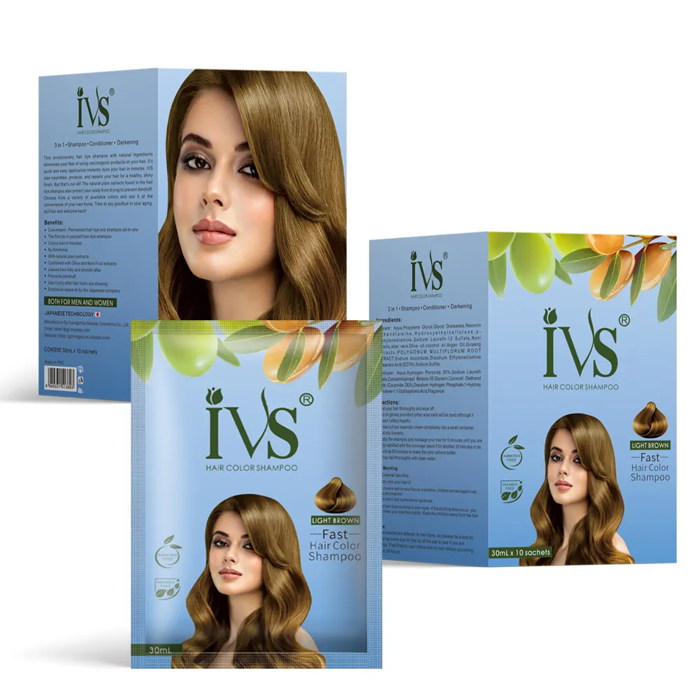 منتجات IVS الأكثر مبيعًا أصباغ شعر شامبو لون شعر أسود إندونيسي أكياس أصباغ شعر 30 مل*10