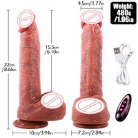 Dildo réaliste télescopique vibrant et pénétrant pour masturbation féminine avec ventouse, chauffant, télécommandé - BJD-E011
