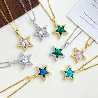 Hochwertige Einfache Stern-Anhänger-Halskette aus Titanstahl mit Mikro-Zirkon-Besatz, Farbenfroher Damenschmuck als Geschenk