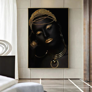 Nordique mur <span class=keywords><strong>ArtHome</strong></span> salon décor femmes africaines noir or bijoux HD imprime affiches photos mur Art Figures peinture - Product Image 4