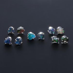 Gemkora Raw <b>Opal</b> Stud <b>Earrings</b> Claw Setting Unisex Everyday Wear - Product Image 4