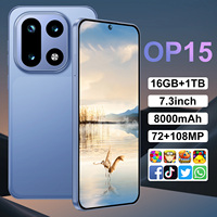 Vente en gros d'usine OP15 Téléphone Android 5G 7,3 pouces HD AMOLED 120Hz 10 cœurs 16 Go de RAM 1 To de ROM Batterie supérieure à 8000 mAh Appareil photo 108 MP Double SIM