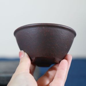 Maceta de Bonsái de Arcilla Morada, Miniatura del Tamaño de la Palma de la Mano, Hecha a Mano, Estilo Sombrero de Bambú de Imitación - Product Image 3