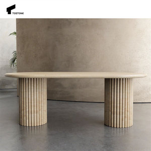 Tostone đương đại màu be tự nhiên travertine bền vòng bàn ăn cho đồ nội thất với kết cấu trang trí nội thất - Product Image 4
