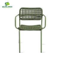 Ensemble de salle à manger d'extérieur moderne et durable, chaises en aluminium avec cordage tressé, table en pierre frittée pour jardin, terrasse, meubles de patio