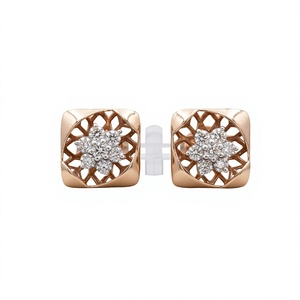 Boucles d'oreilles en or rose et diamants Ishwar Art Jewellery, or massif 14 carats, taille brillant, couleur G, naturelles, 0,53 ct, style classique pour femme - Product Image 3