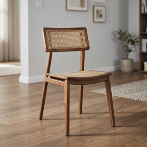 Mid Century <b>Teak</b> Wood <b>Dining</b> <b>Chair</b> with Double Rattan Webbing Panels - Product Image 1